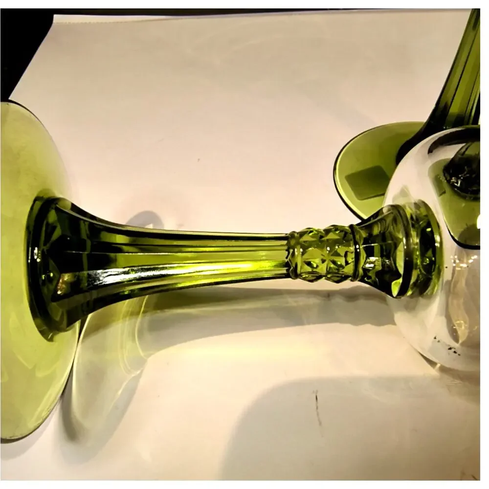 1866.  Set of Two Partylite Stemmed Olive Green Candle Holders - Picture 5 of 7